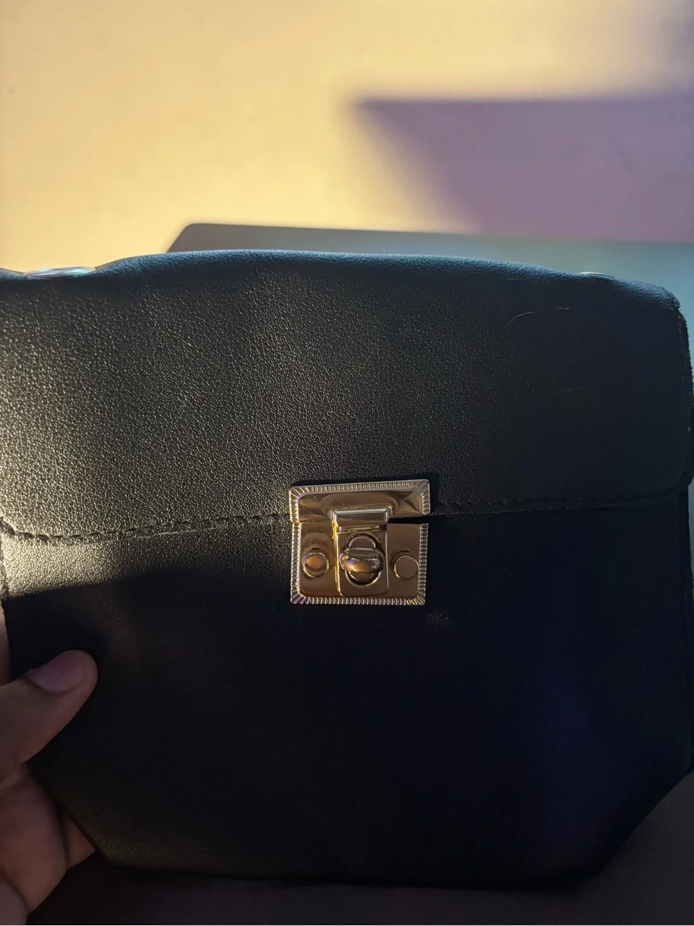 Black Faux Leather Clutch Purse | Gold- Tone Clasp | Missing Chain